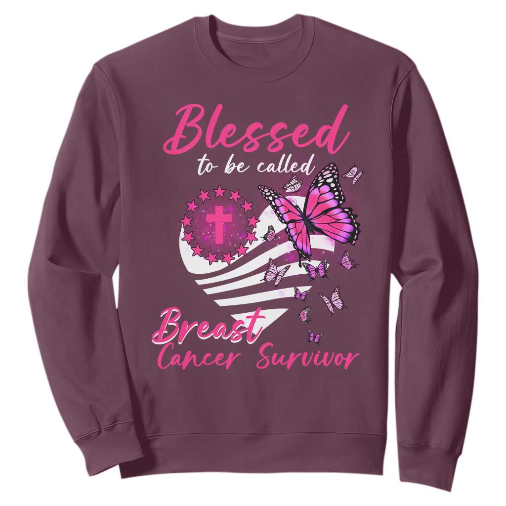 Blessed To Be Called Breast Cancer Survivor Sweatshirt Pink Butterfly Warrior Support Squad