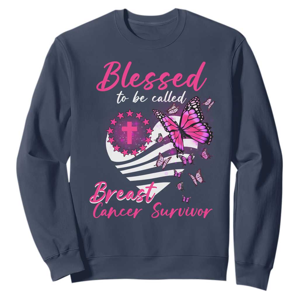 Blessed To Be Called Breast Cancer Survivor Sweatshirt Pink Butterfly Warrior Support Squad