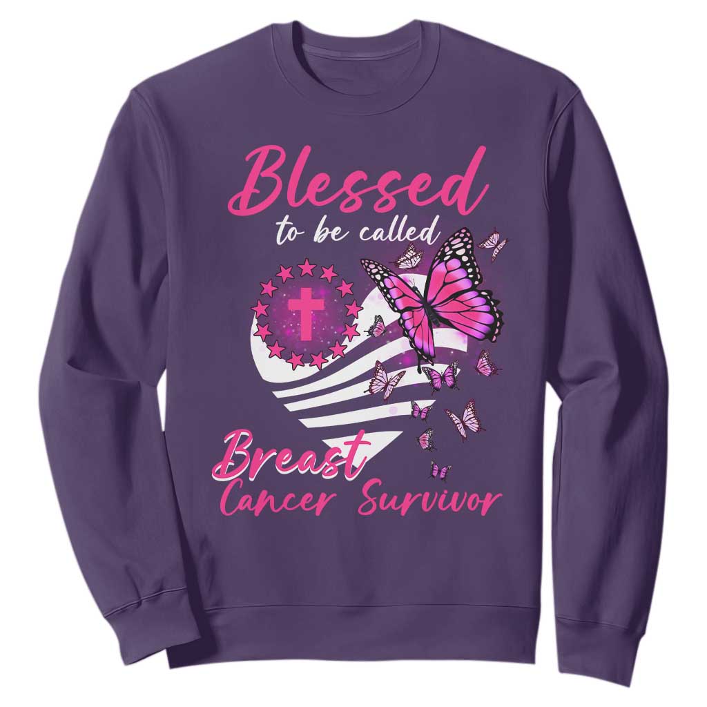 Blessed To Be Called Breast Cancer Survivor Sweatshirt Pink Butterfly Warrior Support Squad