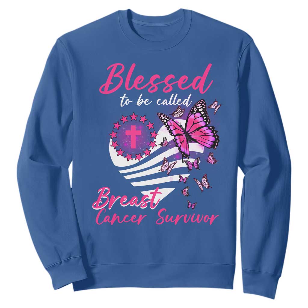 Blessed To Be Called Breast Cancer Survivor Sweatshirt Pink Butterfly Warrior Support Squad