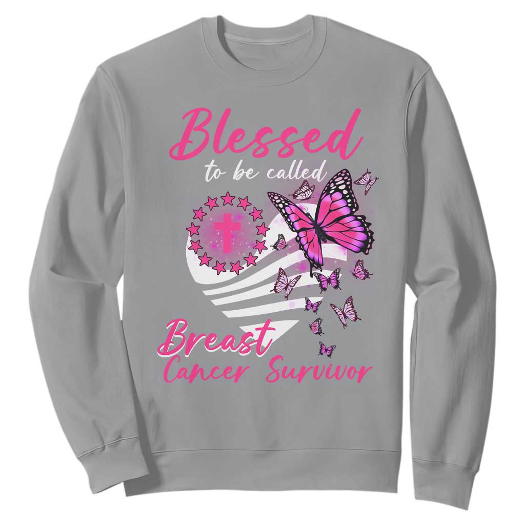 Blessed To Be Called Breast Cancer Survivor Sweatshirt Pink Butterfly Warrior Support Squad