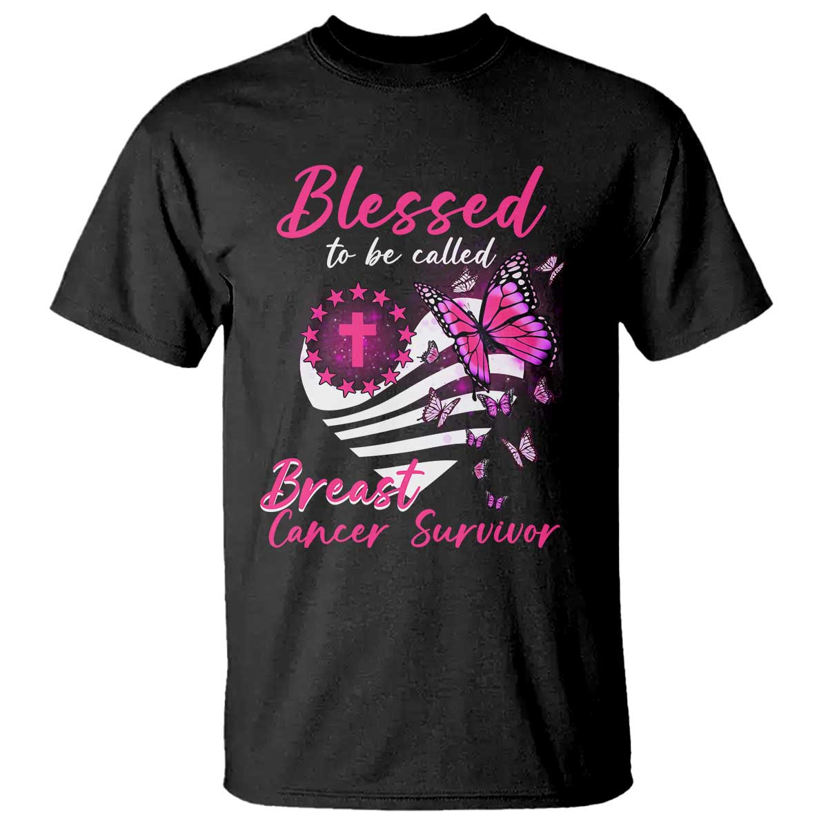 Blessed To Be Called Breast Cancer Survivor T Shirt Pink Butterfly Warrior Support Squad