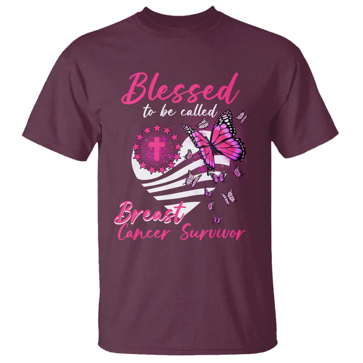 Blessed To Be Called Breast Cancer Survivor T Shirt Pink Butterfly Warrior Support Squad