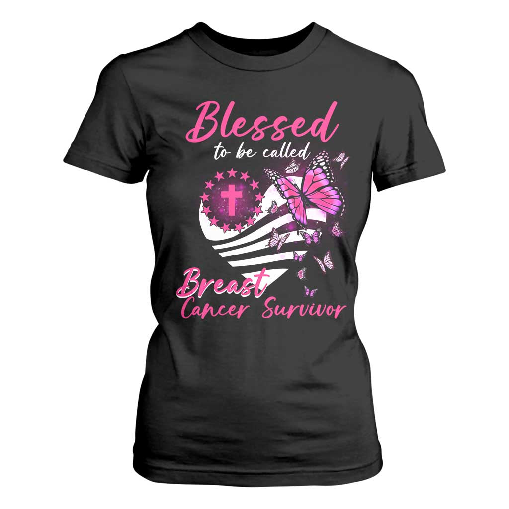 Blessed To Be Called Breast Cancer Survivor T Shirt For Women Pink Butterfly Warrior Support Squad