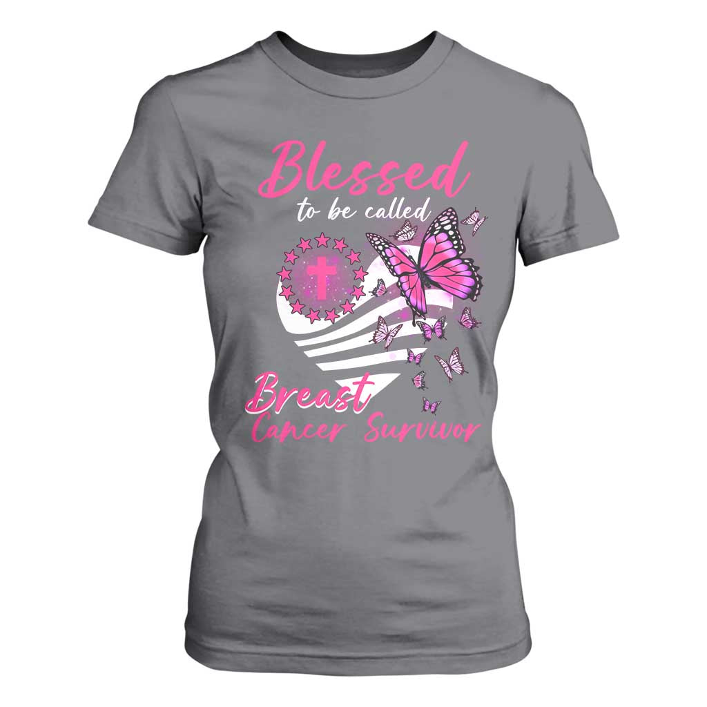 Blessed To Be Called Breast Cancer Survivor T Shirt For Women Pink Butterfly Warrior Support Squad