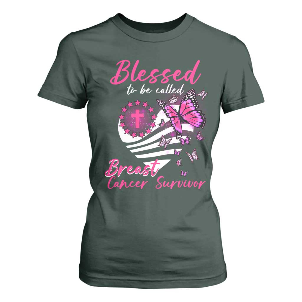 Blessed To Be Called Breast Cancer Survivor T Shirt For Women Pink Butterfly Warrior Support Squad