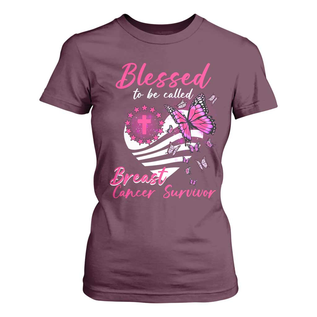 Blessed To Be Called Breast Cancer Survivor T Shirt For Women Pink Butterfly Warrior Support Squad