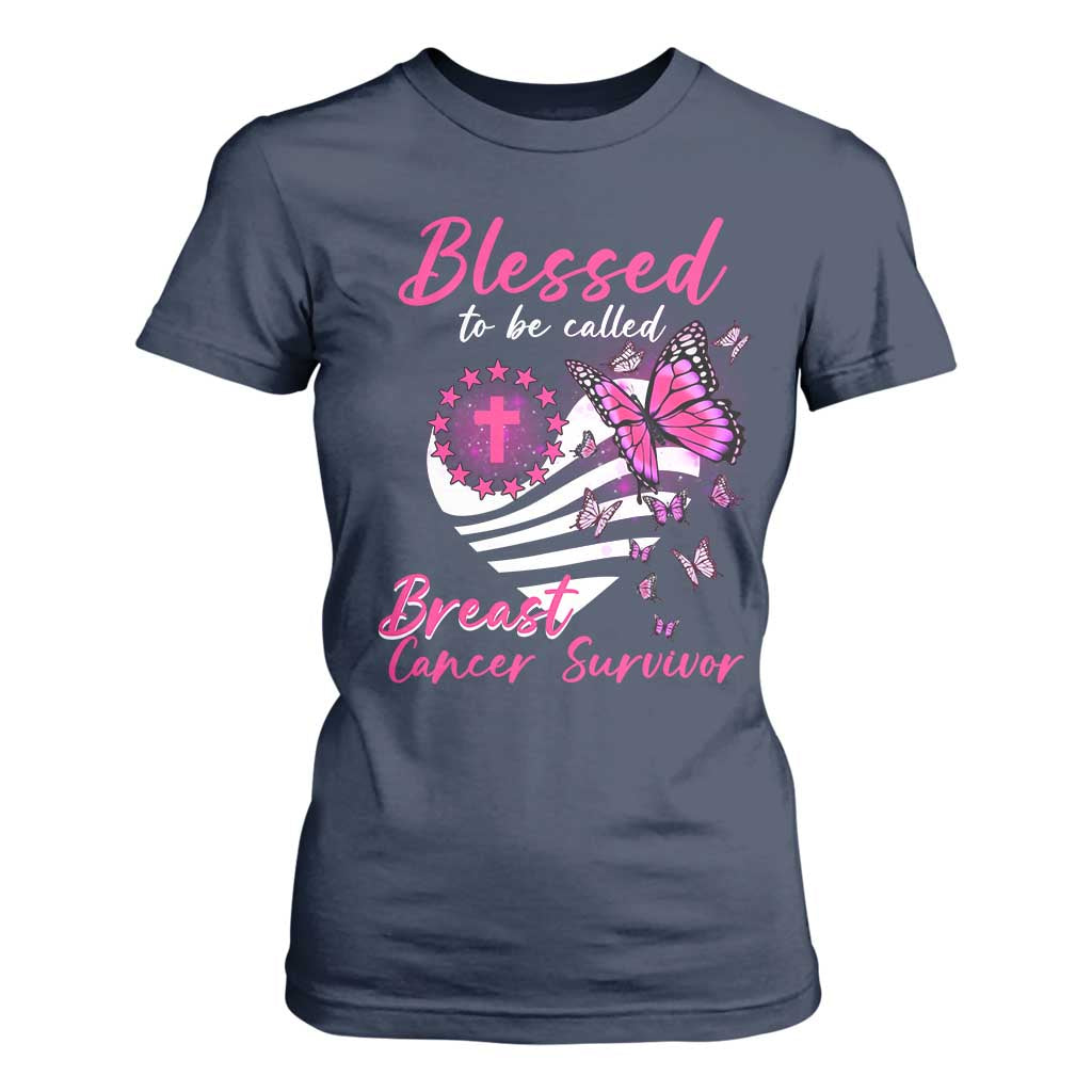 Blessed To Be Called Breast Cancer Survivor T Shirt For Women Pink Butterfly Warrior Support Squad