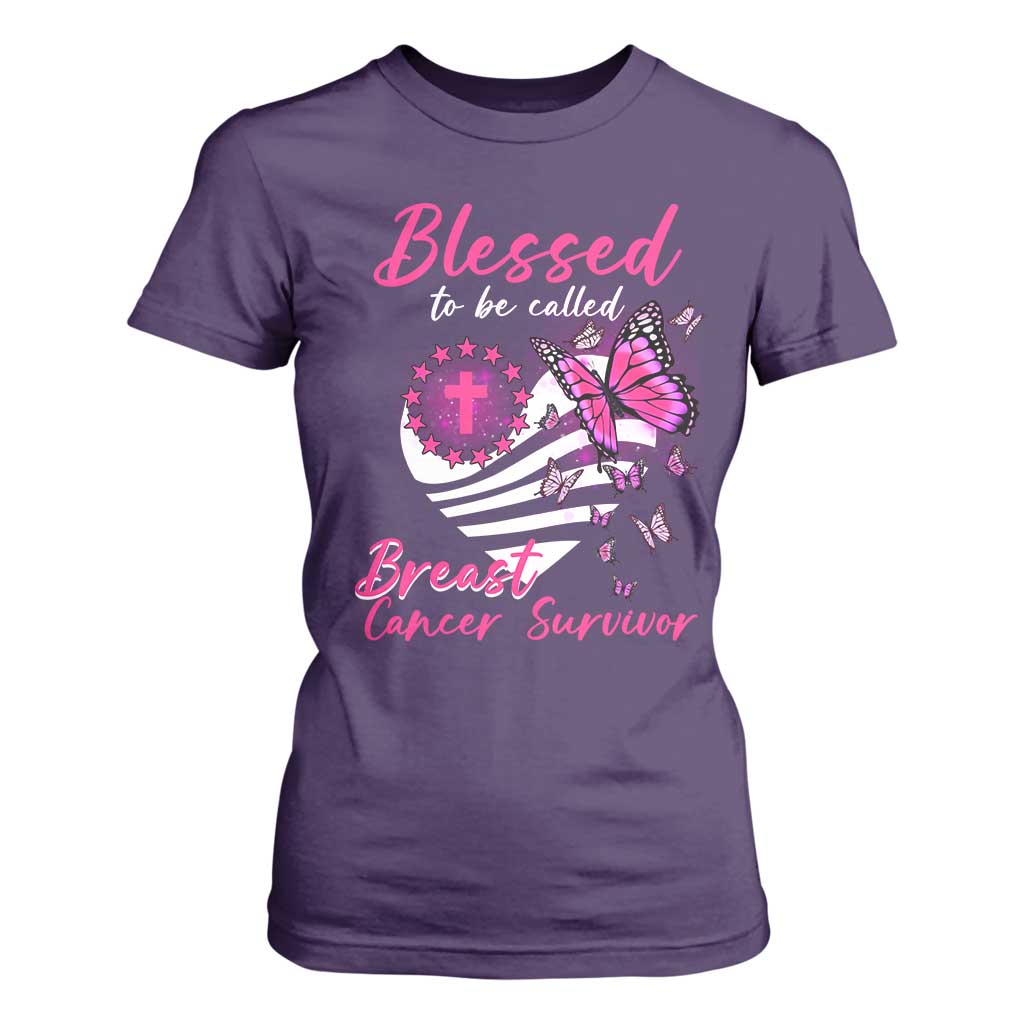 Blessed To Be Called Breast Cancer Survivor T Shirt For Women Pink Butterfly Warrior Support Squad