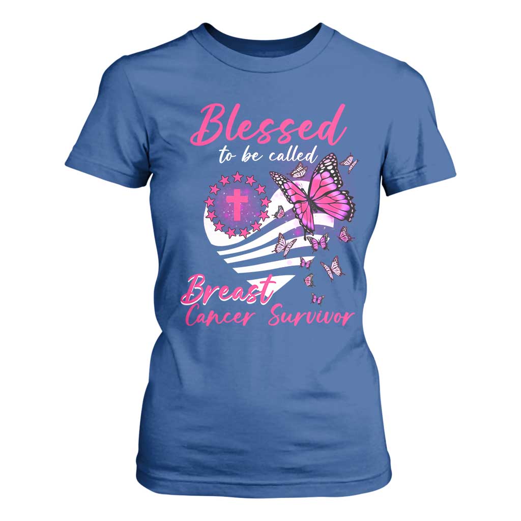Blessed To Be Called Breast Cancer Survivor T Shirt For Women Pink Butterfly Warrior Support Squad