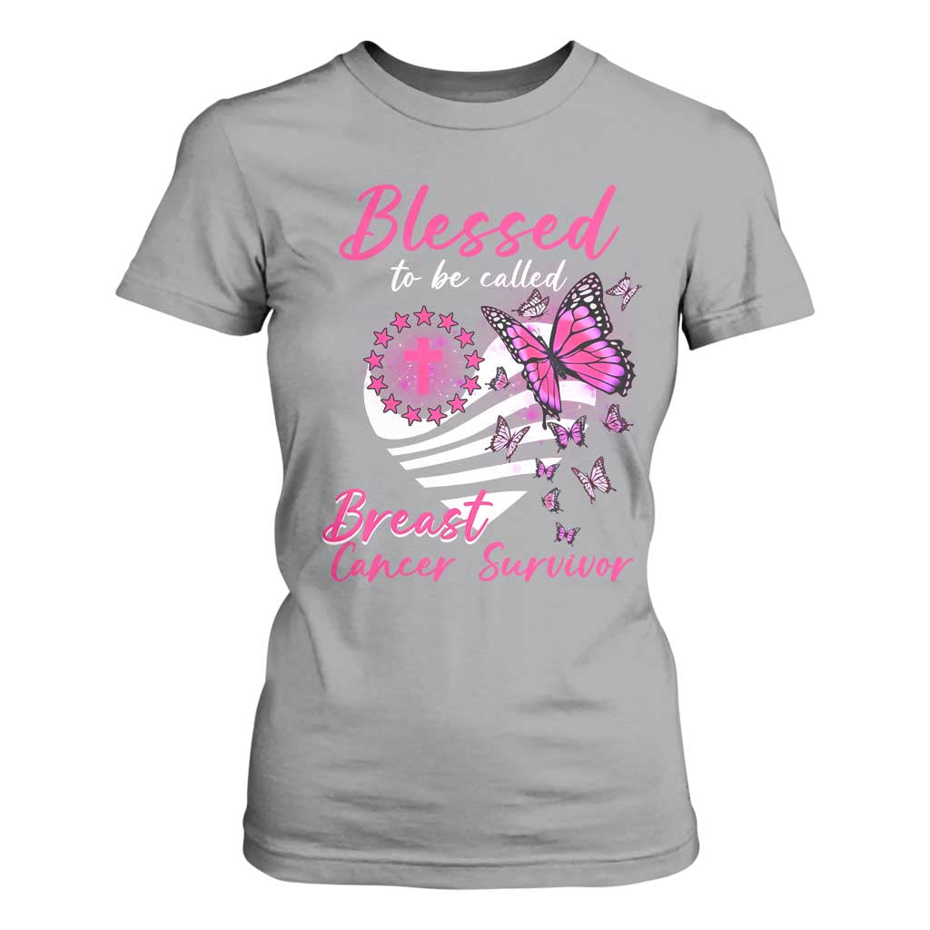 Blessed To Be Called Breast Cancer Survivor T Shirt For Women Pink Butterfly Warrior Support Squad