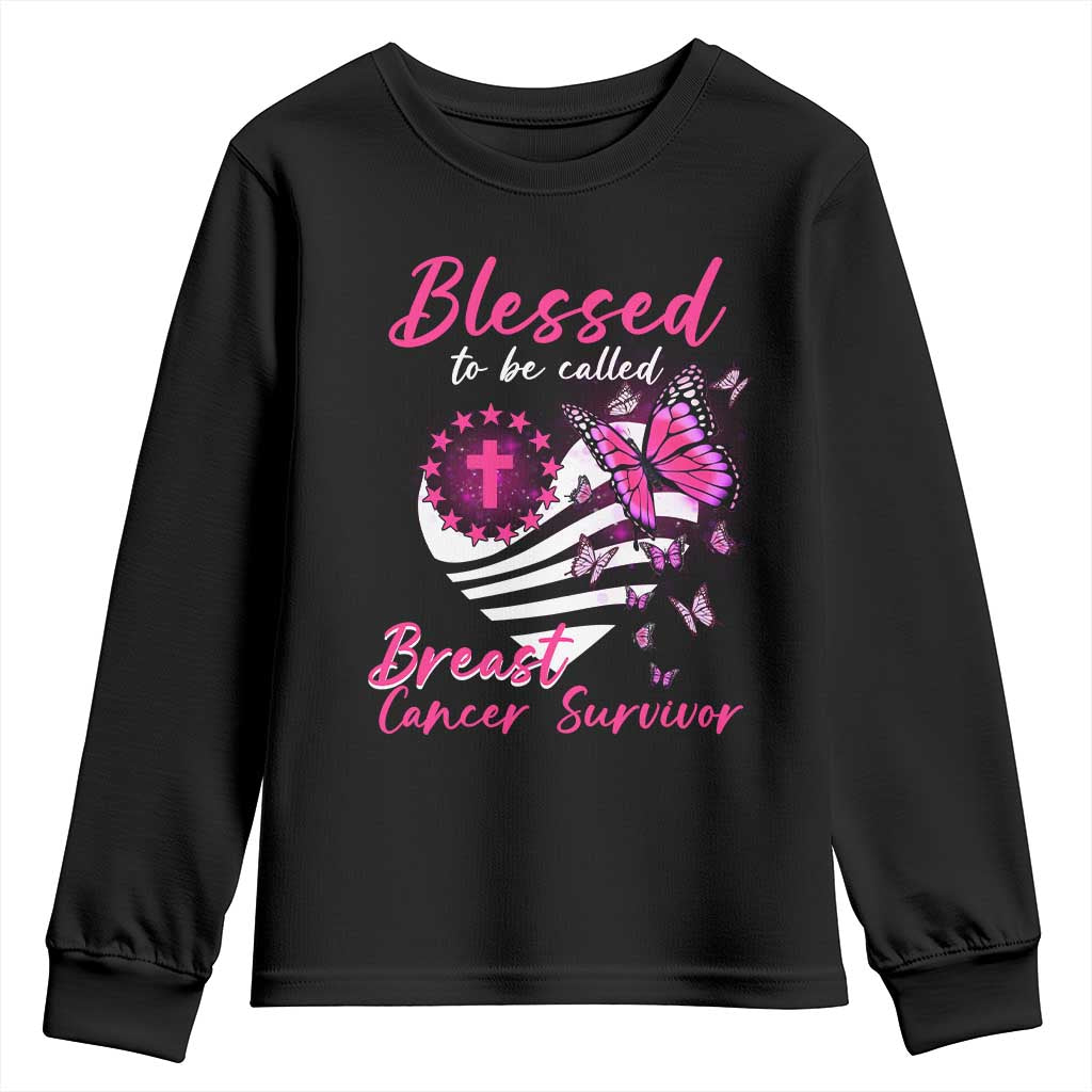 Blessed To Be Called Breast Cancer Survivor Youth Sweatshirt Pink Butterfly Warrior Support Squad