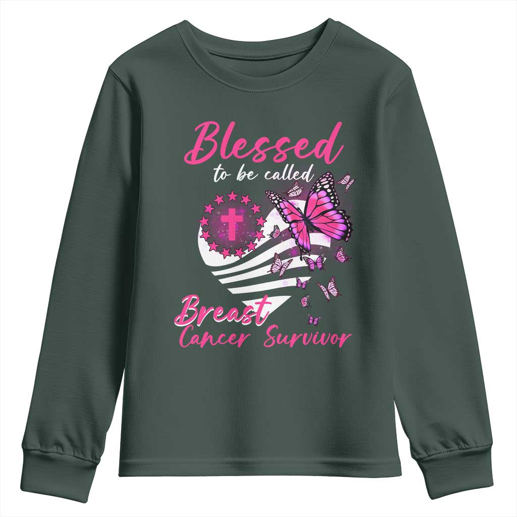 Blessed To Be Called Breast Cancer Survivor Youth Sweatshirt Pink Butterfly Warrior Support Squad