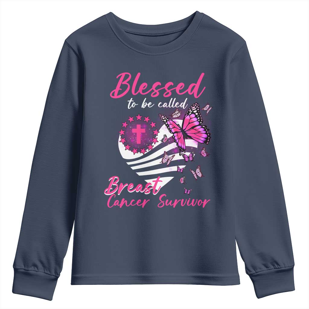 Blessed To Be Called Breast Cancer Survivor Youth Sweatshirt Pink Butterfly Warrior Support Squad