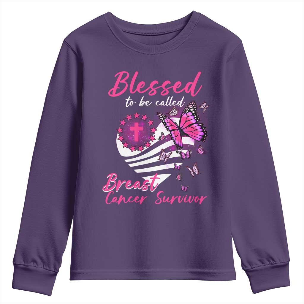 Blessed To Be Called Breast Cancer Survivor Youth Sweatshirt Pink Butterfly Warrior Support Squad