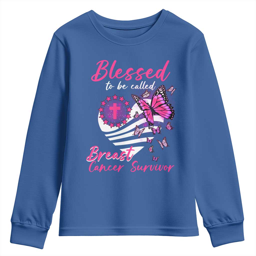 Blessed To Be Called Breast Cancer Survivor Youth Sweatshirt Pink Butterfly Warrior Support Squad