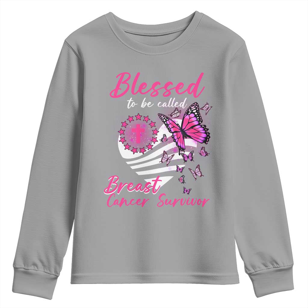 Blessed To Be Called Breast Cancer Survivor Youth Sweatshirt Pink Butterfly Warrior Support Squad