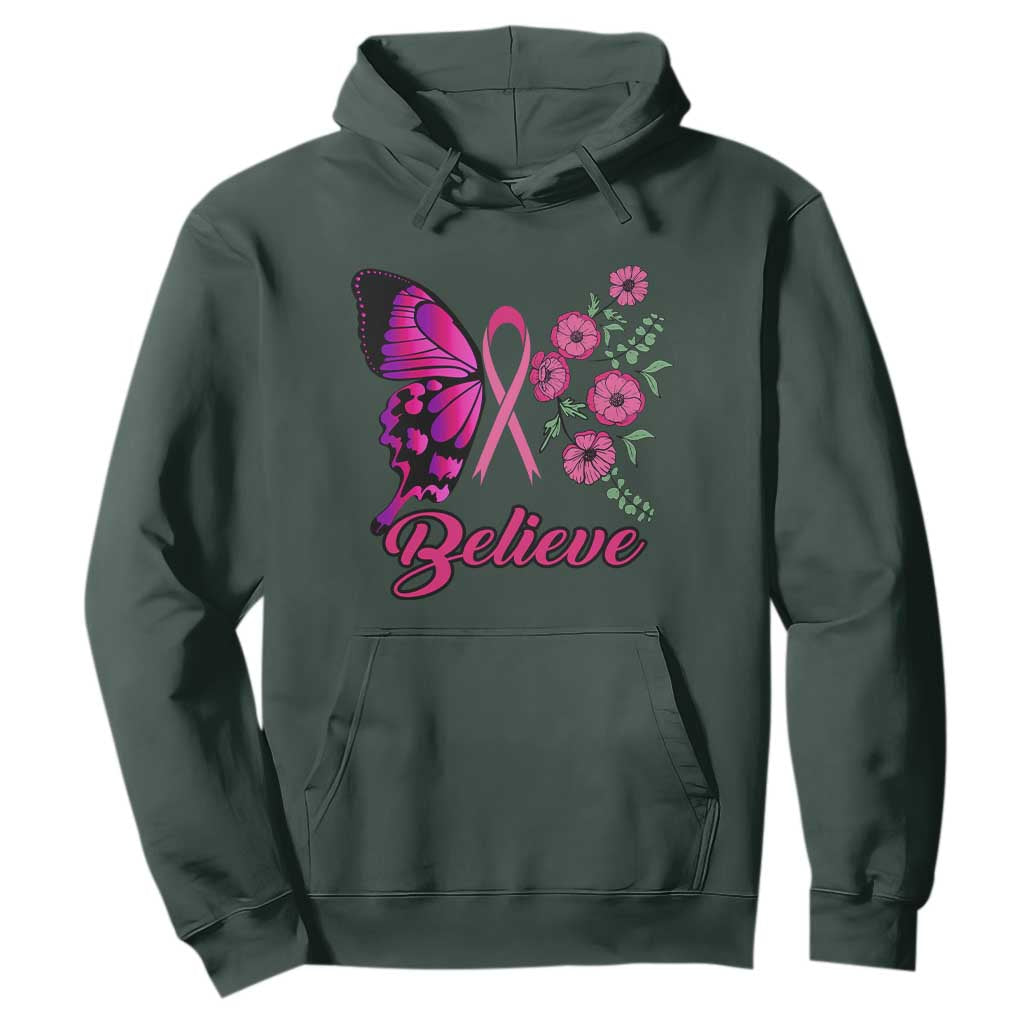 Breast Cancer Support Squad Hoodie Believe Butterfly Flower Pink Ribbon