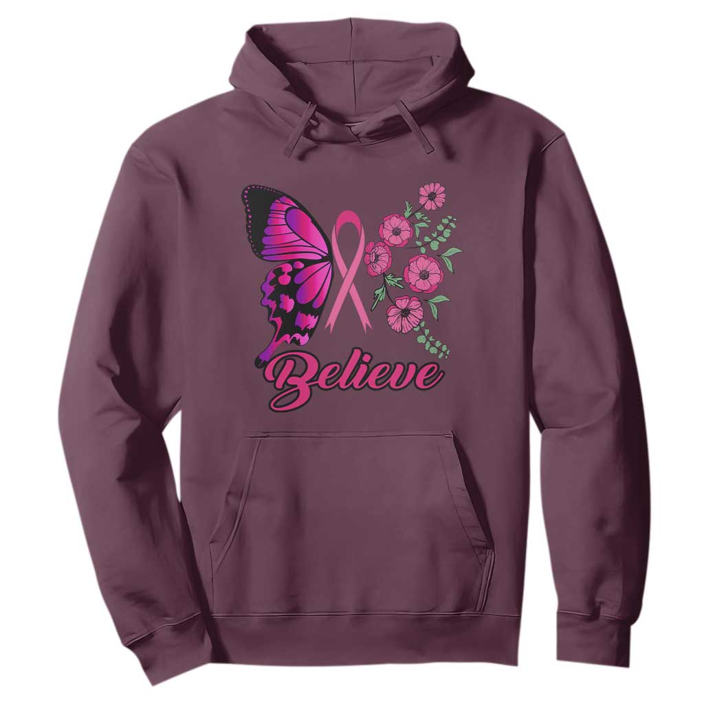 Breast Cancer Support Squad Hoodie Believe Butterfly Flower Pink Ribbon