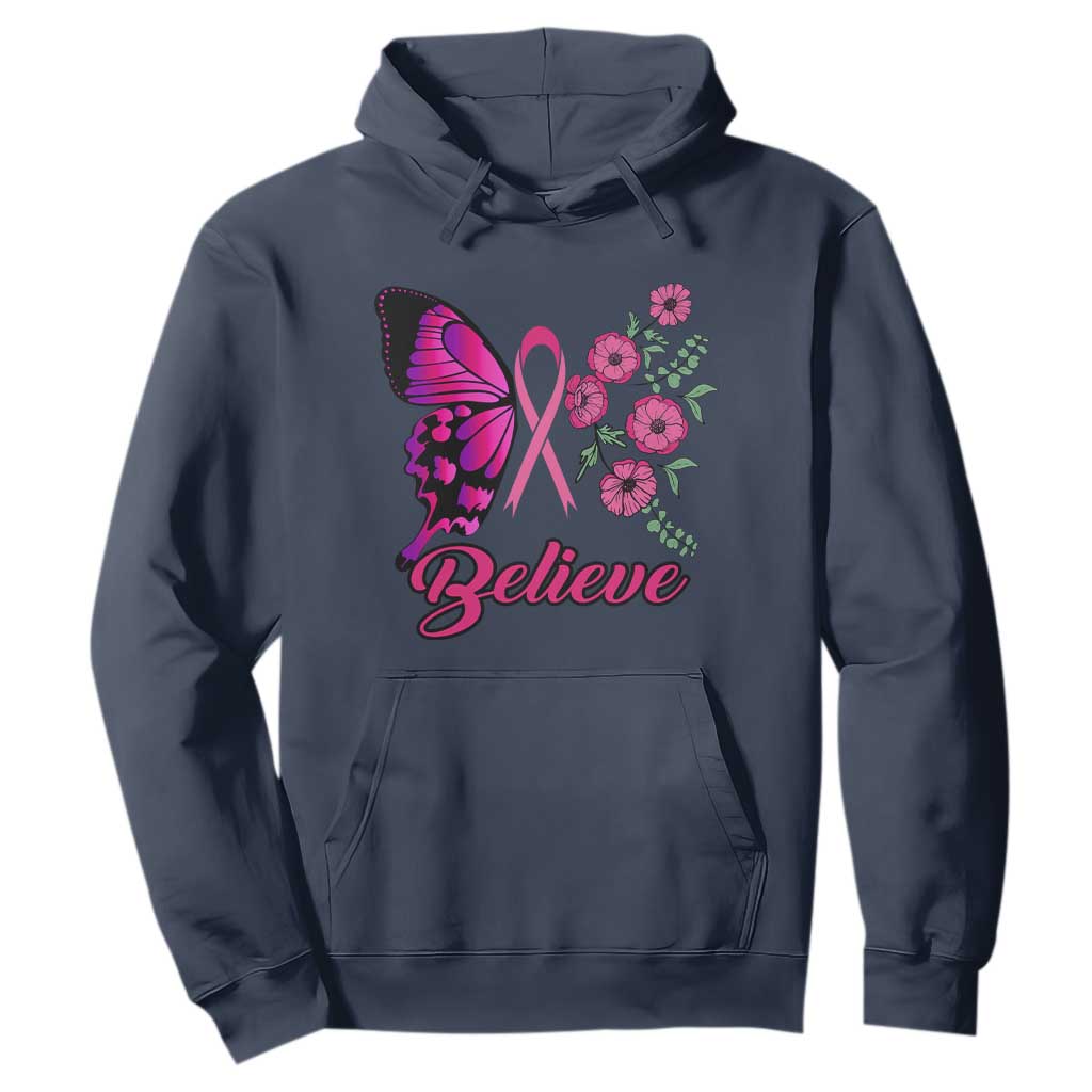 Breast Cancer Support Squad Hoodie Believe Butterfly Flower Pink Ribbon
