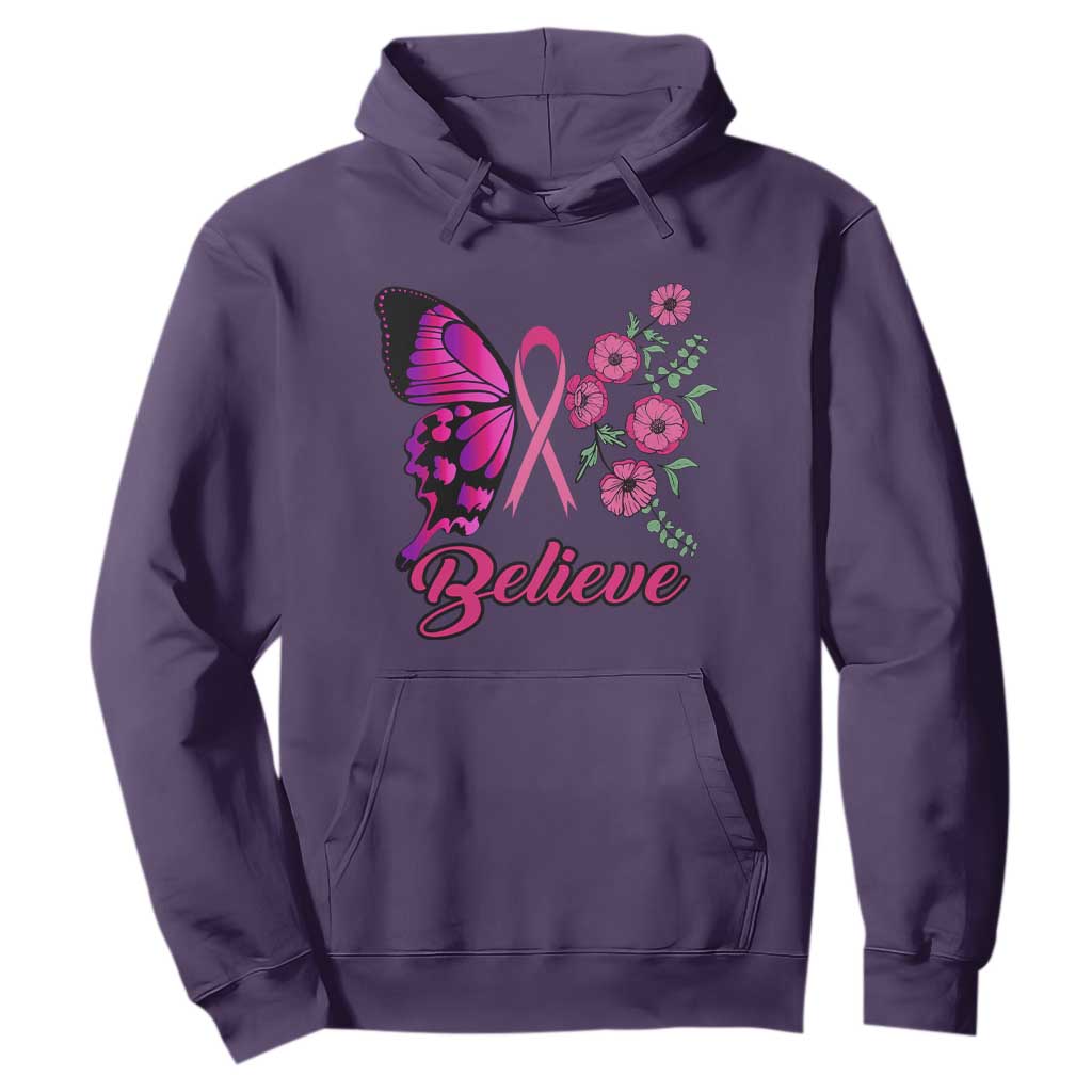 Breast Cancer Support Squad Hoodie Believe Butterfly Flower Pink Ribbon