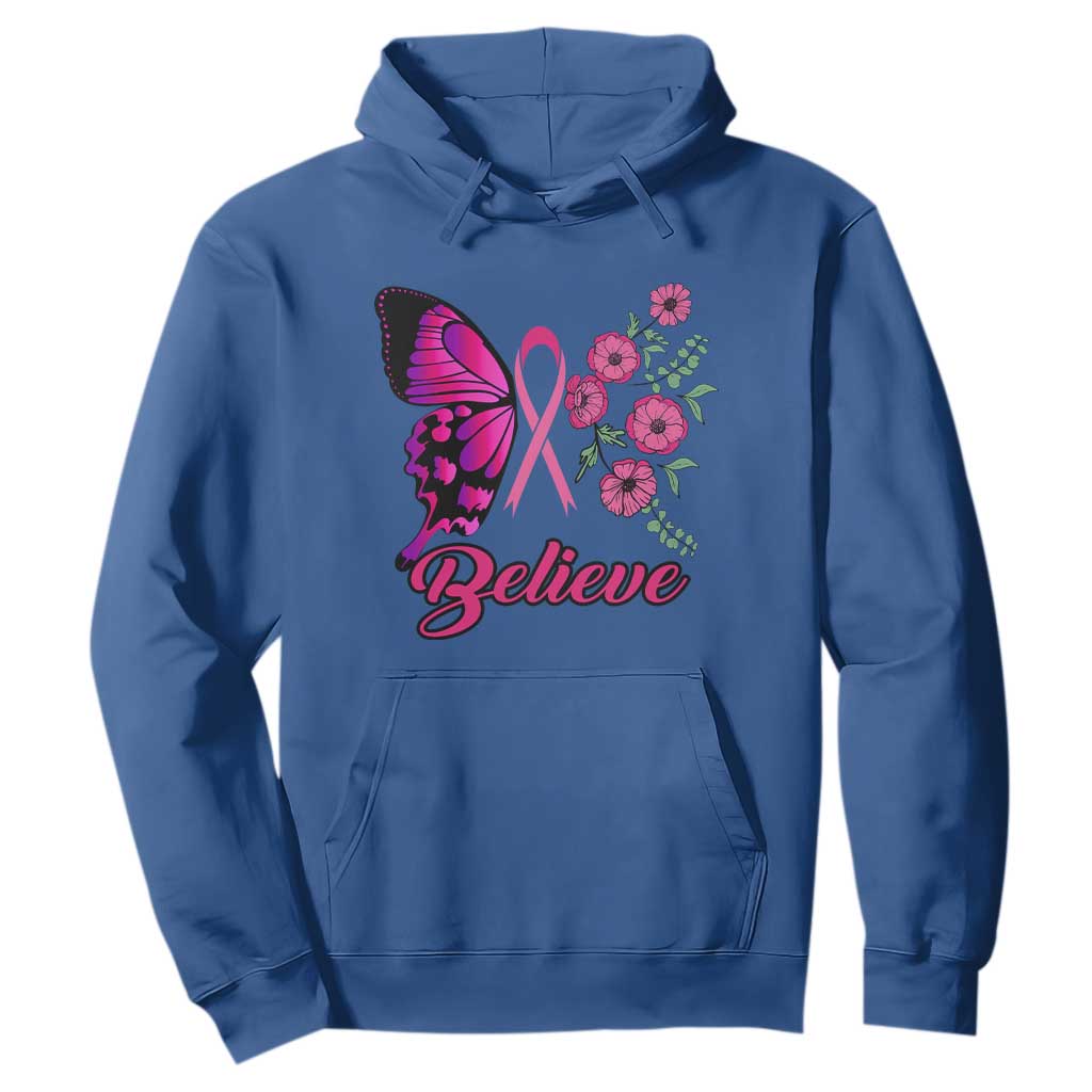 Breast Cancer Support Squad Hoodie Believe Butterfly Flower Pink Ribbon