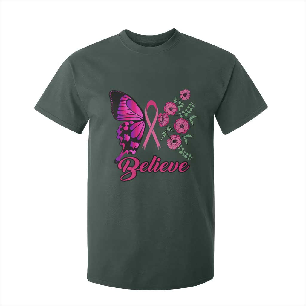 Breast Cancer Support Squad T Shirt For Kid Believe Butterfly Flower Pink Ribbon