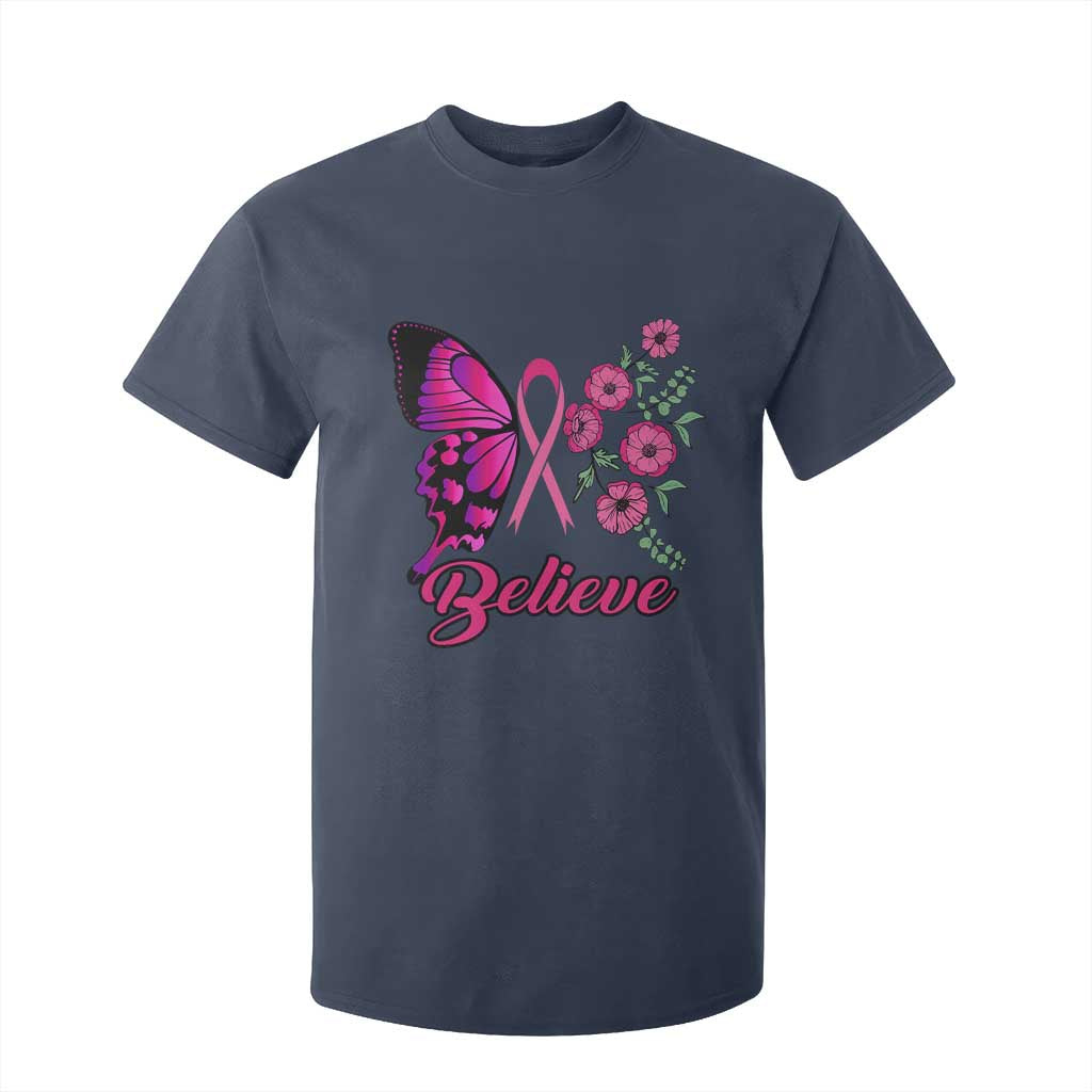 Breast Cancer Support Squad T Shirt For Kid Believe Butterfly Flower Pink Ribbon