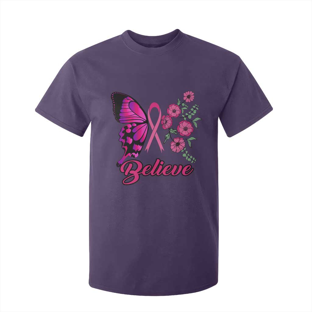 Breast Cancer Support Squad T Shirt For Kid Believe Butterfly Flower Pink Ribbon