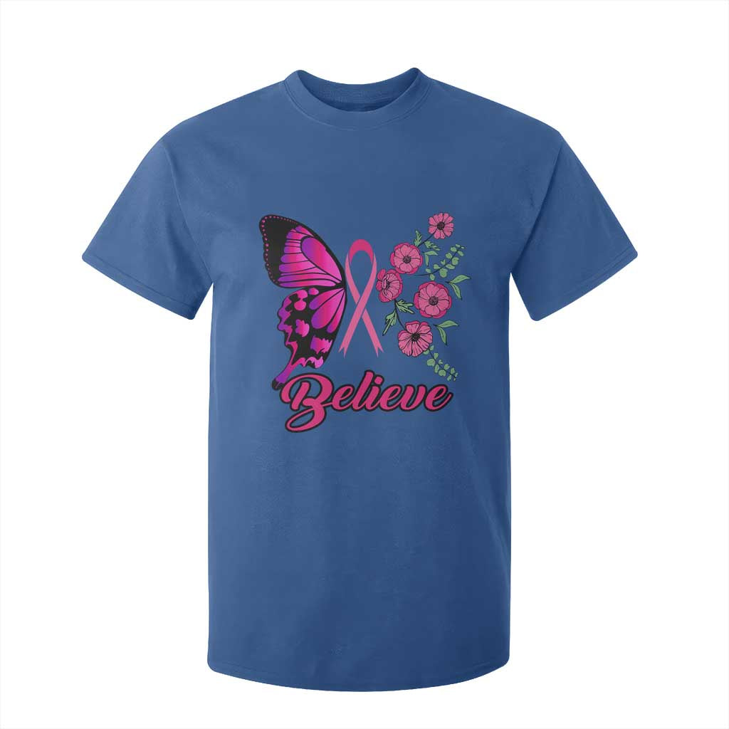 Breast Cancer Support Squad T Shirt For Kid Believe Butterfly Flower Pink Ribbon