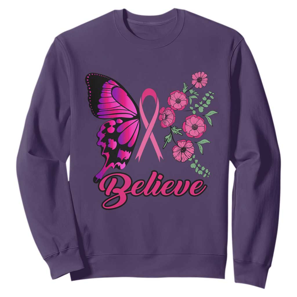 Breast Cancer Support Squad Sweatshirt Believe Butterfly Flower Pink Ribbon