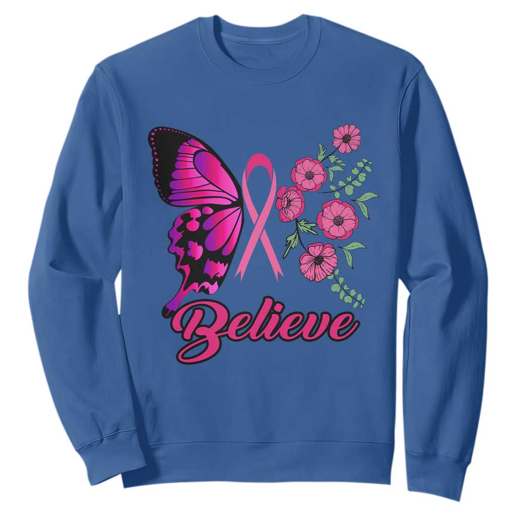 Breast Cancer Support Squad Sweatshirt Believe Butterfly Flower Pink Ribbon
