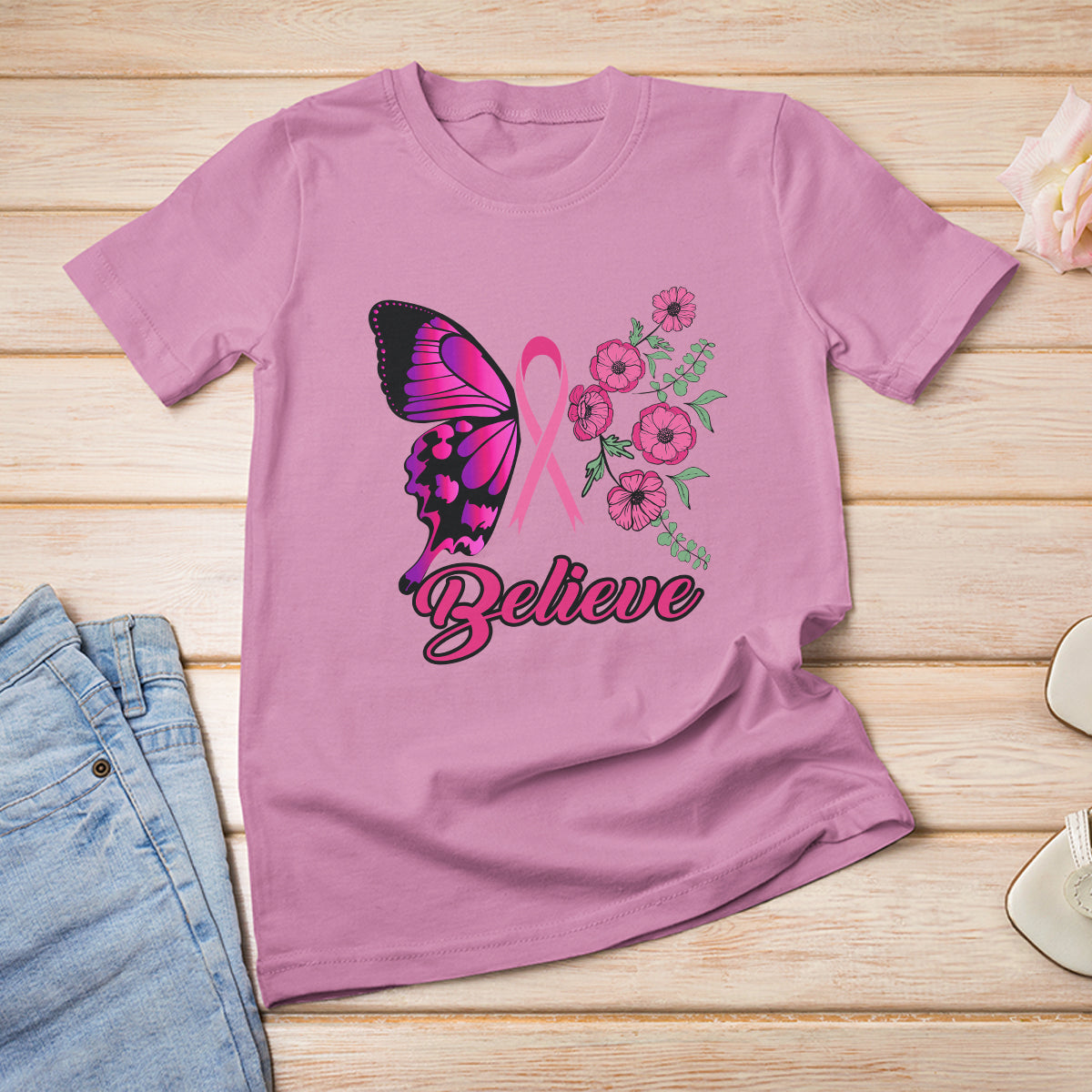 breast-cancer-awareness-t-shirt-believe-butterfly-flower-pink-ribbon-support-squad