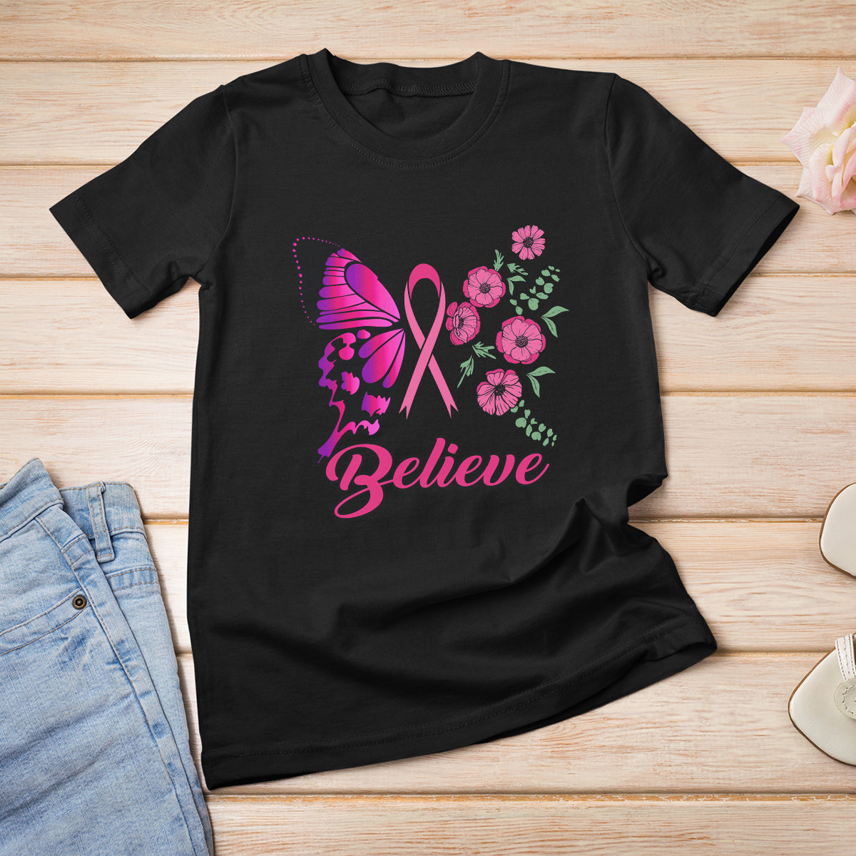 breast-cancer-awareness-t-shirt-believe-butterfly-flower-pink-ribbon-support-squad