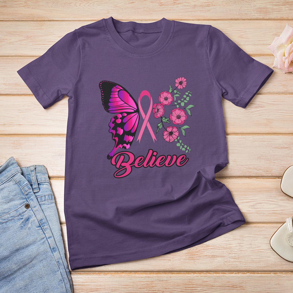 breast-cancer-awareness-t-shirt-believe-butterfly-flower-pink-ribbon-support-squad