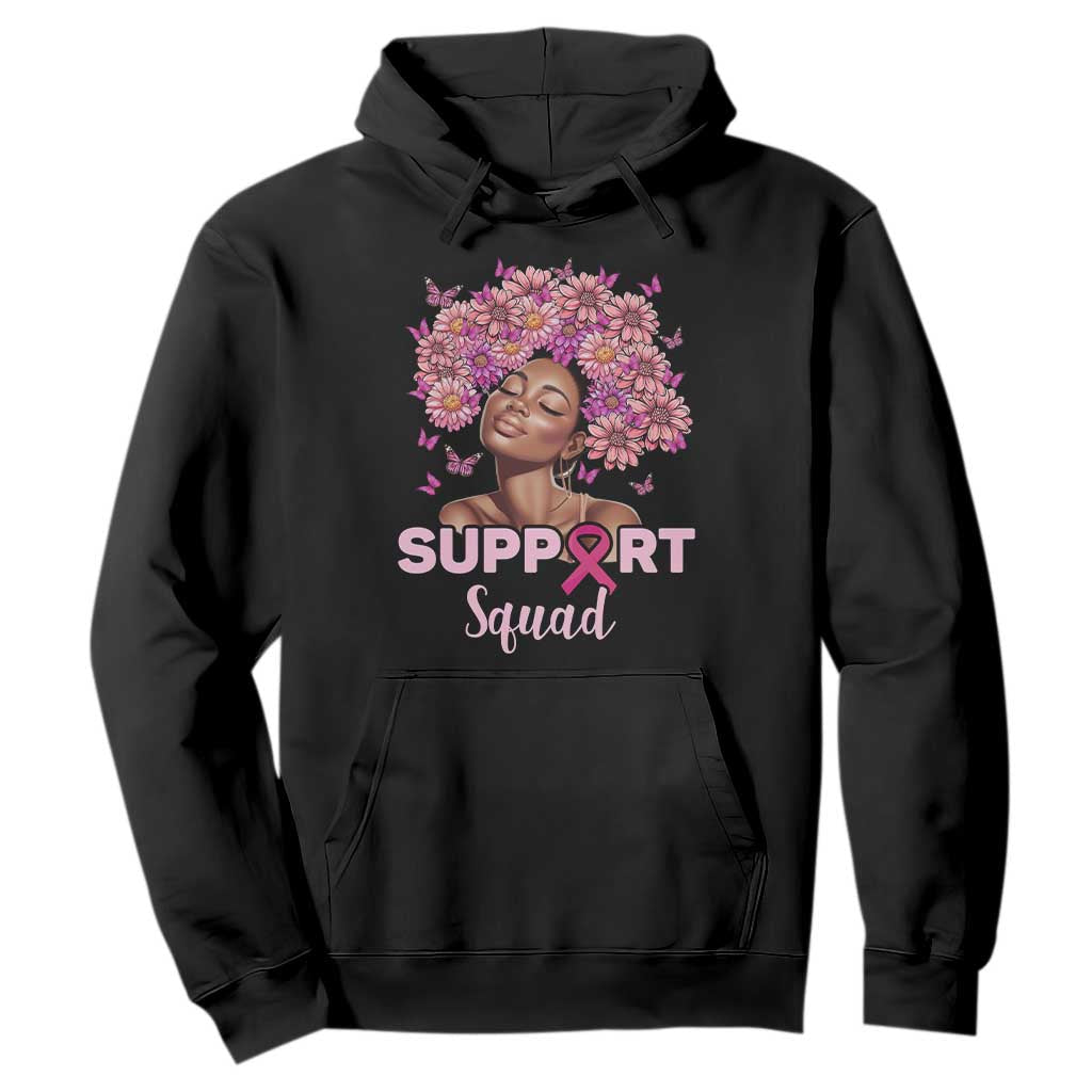 Breast Cancer Support Squad Hoodie Black Afro Women Warrior Pink Ribbon Sunflower
