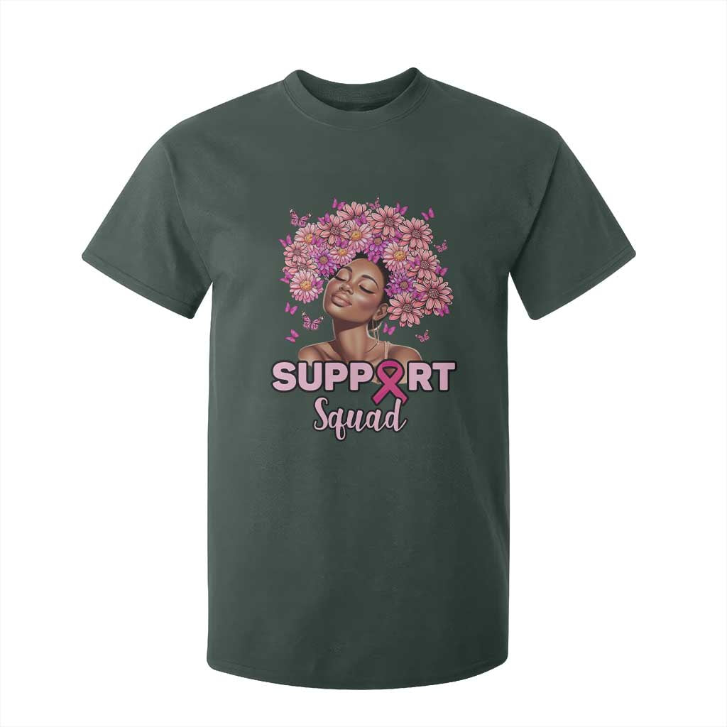 Breast Cancer Support Squad T Shirt For Kid Black Afro Women Warrior Pink Ribbon Sunflower