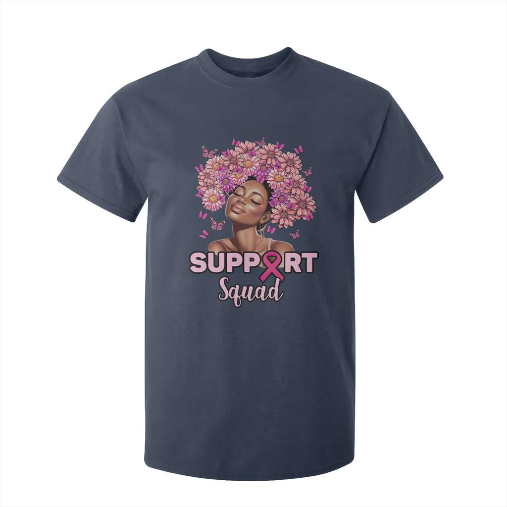 Breast Cancer Support Squad T Shirt For Kid Black Afro Women Warrior Pink Ribbon Sunflower