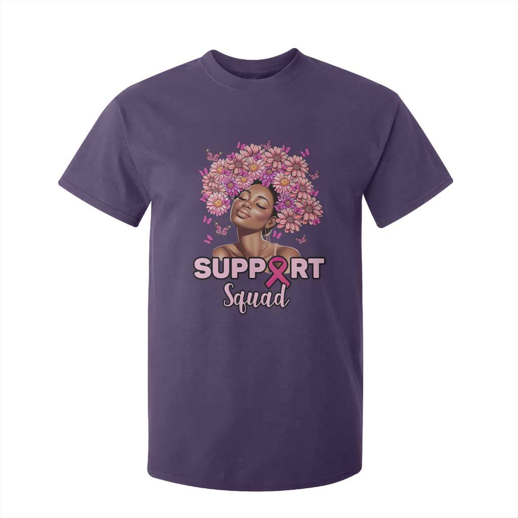 Breast Cancer Support Squad T Shirt For Kid Black Afro Women Warrior Pink Ribbon Sunflower