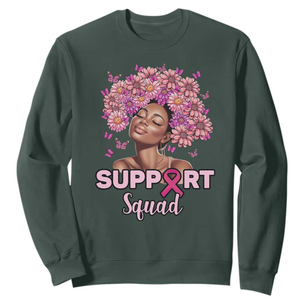 Breast Cancer Support Squad Sweatshirt Black Afro Women Warrior Pink Ribbon Sunflower