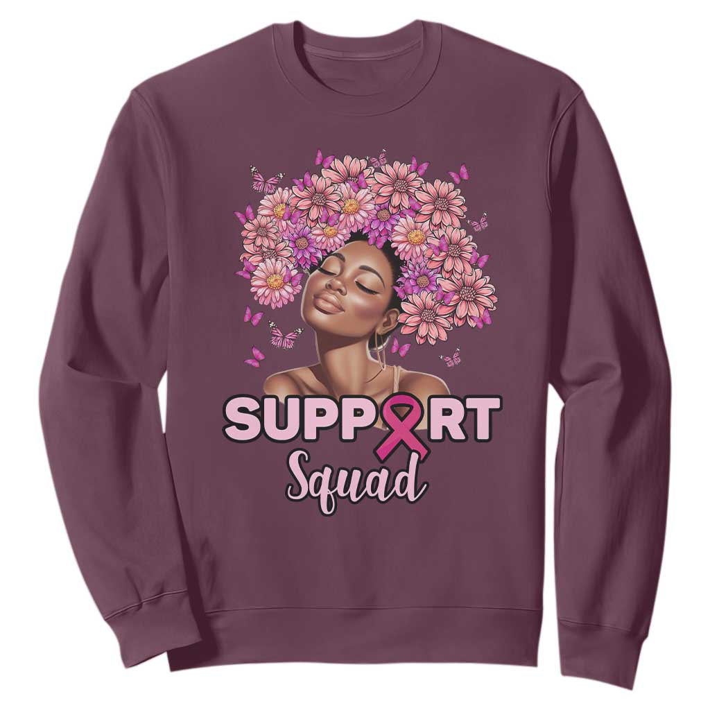 Breast Cancer Support Squad Sweatshirt Black Afro Women Warrior Pink Ribbon Sunflower