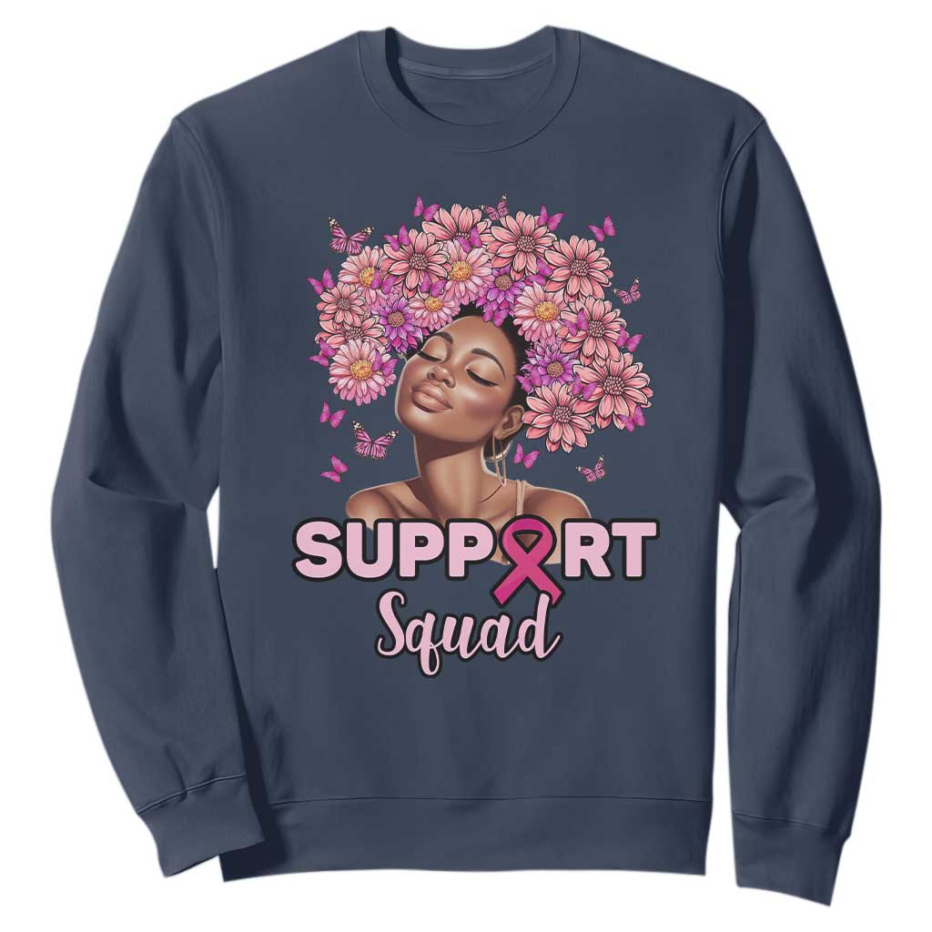 Breast Cancer Support Squad Sweatshirt Black Afro Women Warrior Pink Ribbon Sunflower