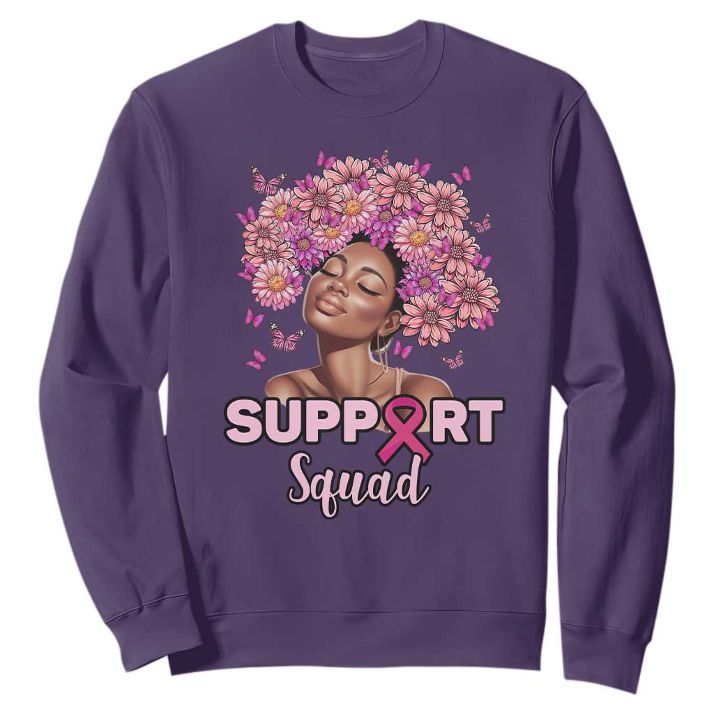 Breast Cancer Support Squad Sweatshirt Black Afro Women Warrior Pink Ribbon Sunflower