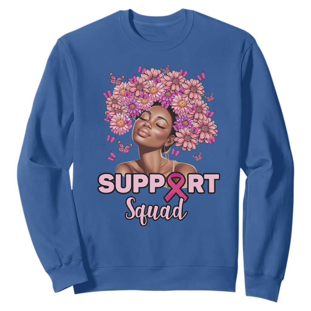 Breast Cancer Support Squad Sweatshirt Black Afro Women Warrior Pink Ribbon Sunflower
