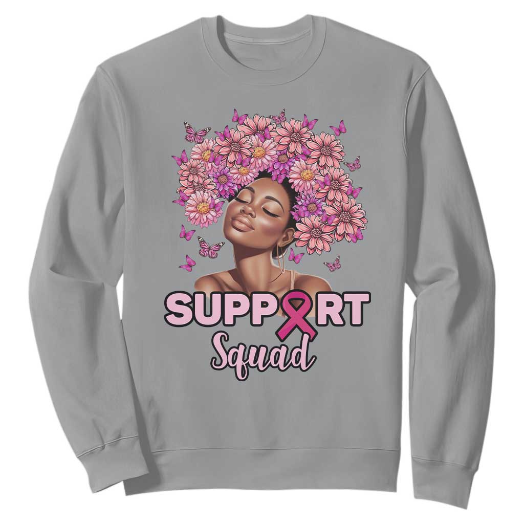 Breast Cancer Support Squad Sweatshirt Black Afro Women Warrior Pink Ribbon Sunflower