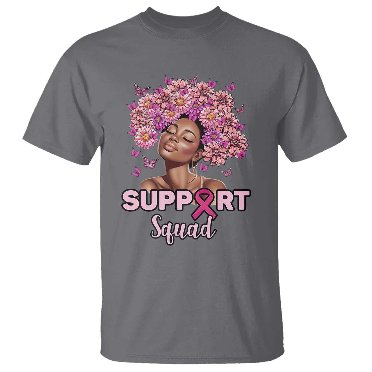 Breast Cancer Support Squad T Shirt Black Afro Women Warrior Pink Ribbon Sunflower
