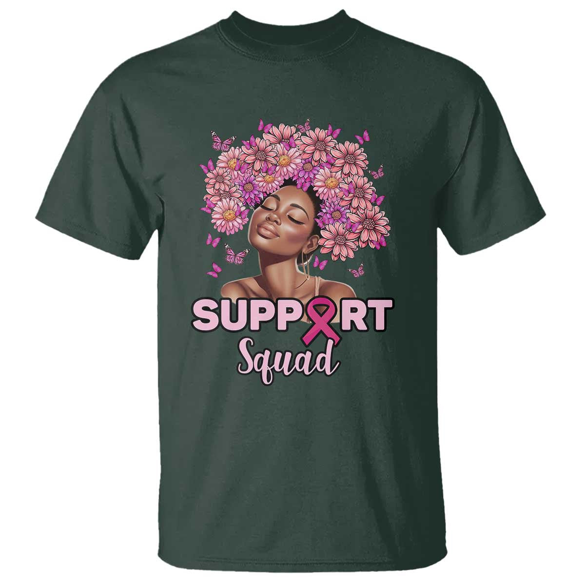Breast Cancer Support Squad T Shirt Black Afro Women Warrior Pink Ribbon Sunflower