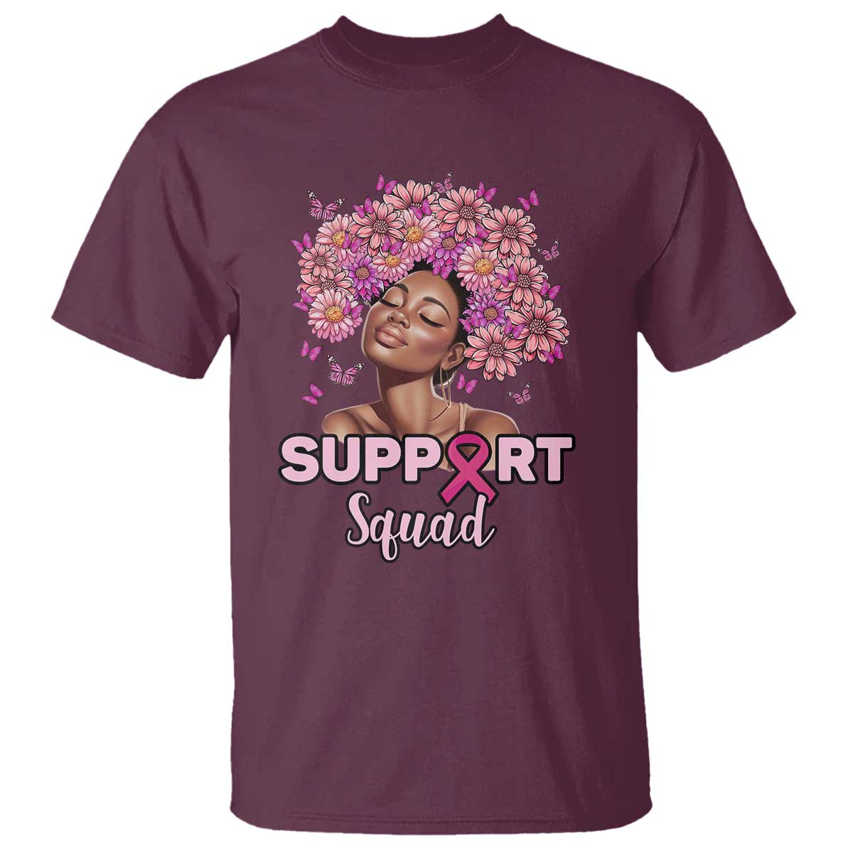 Breast Cancer Support Squad T Shirt Black Afro Women Warrior Pink Ribbon Sunflower