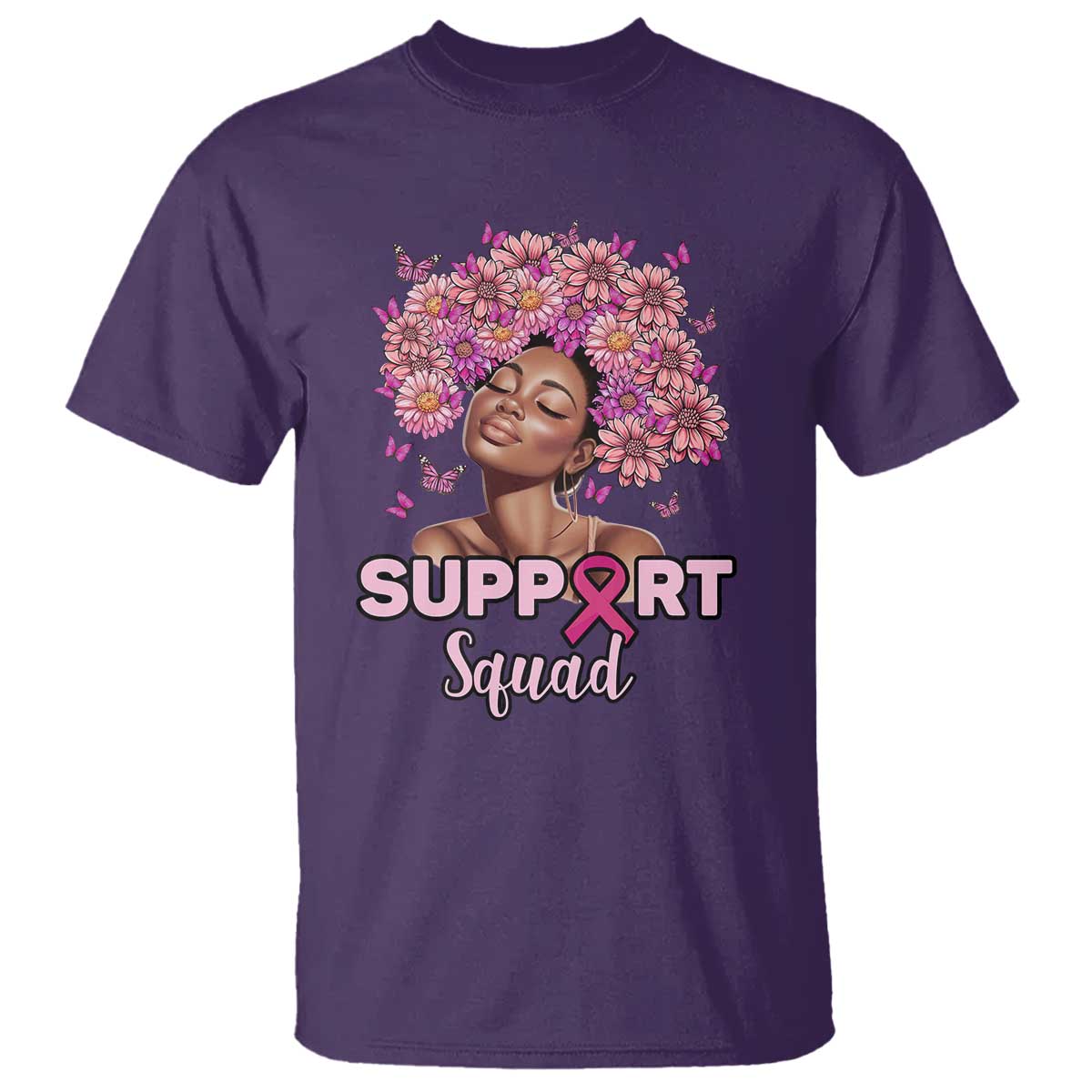 Breast Cancer Support Squad T Shirt Black Afro Women Warrior Pink Ribbon Sunflower