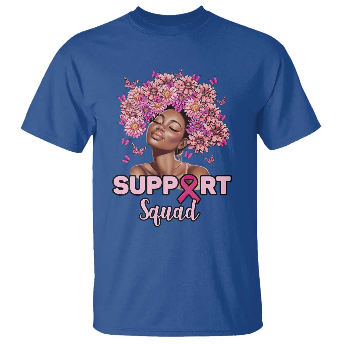 Breast Cancer Support Squad T Shirt Black Afro Women Warrior Pink Ribbon Sunflower